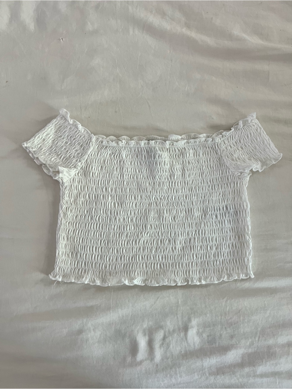 H&M White Smocked Off-Shoulder Crop Top